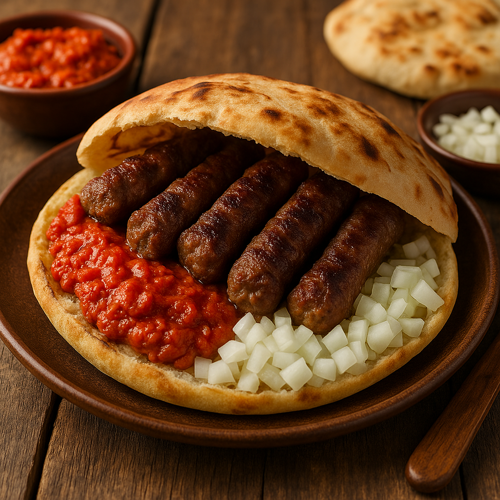 Ćevapčići im Fladenbrot mit Ajvar