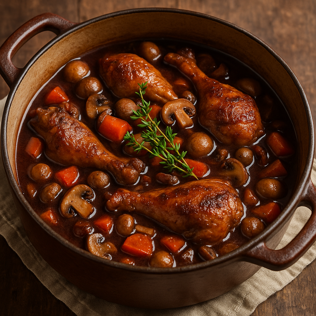 Coq au Vin (Französischer Huhn‑Rotwein‑Eintopf)