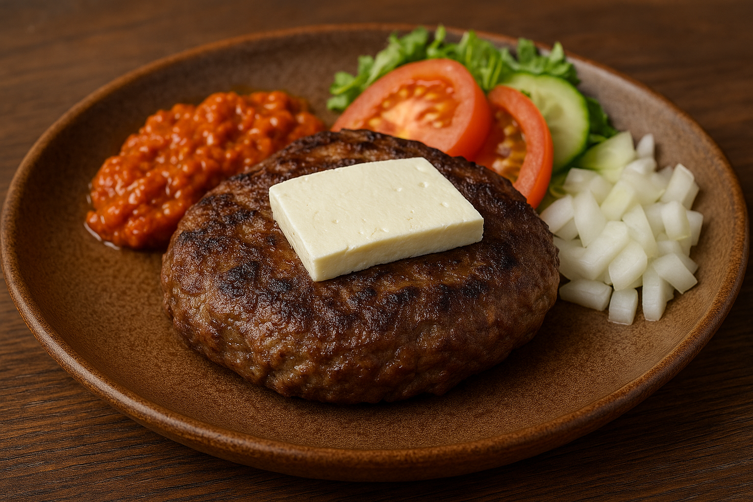 Pljeskavica mit Schafskäse und Ajvar