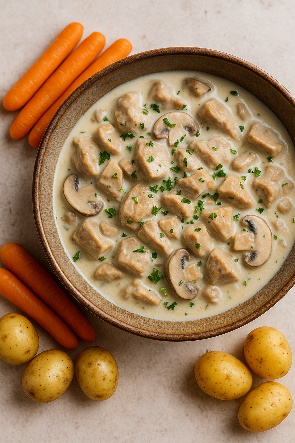 Kalbsragout in Rahmsauce mit Pilzen