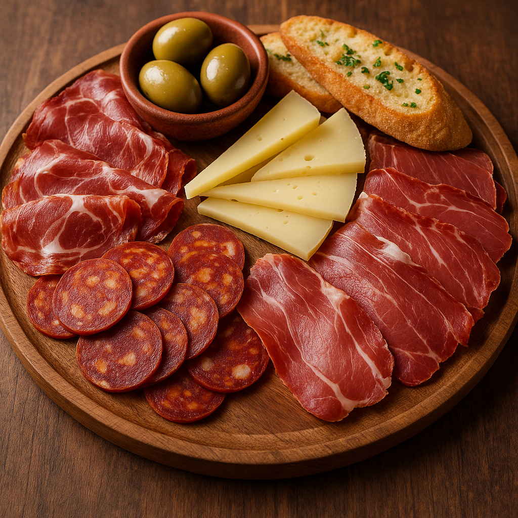 Spanische Tapas Platte mit Bauern  und Wildschweinschinken