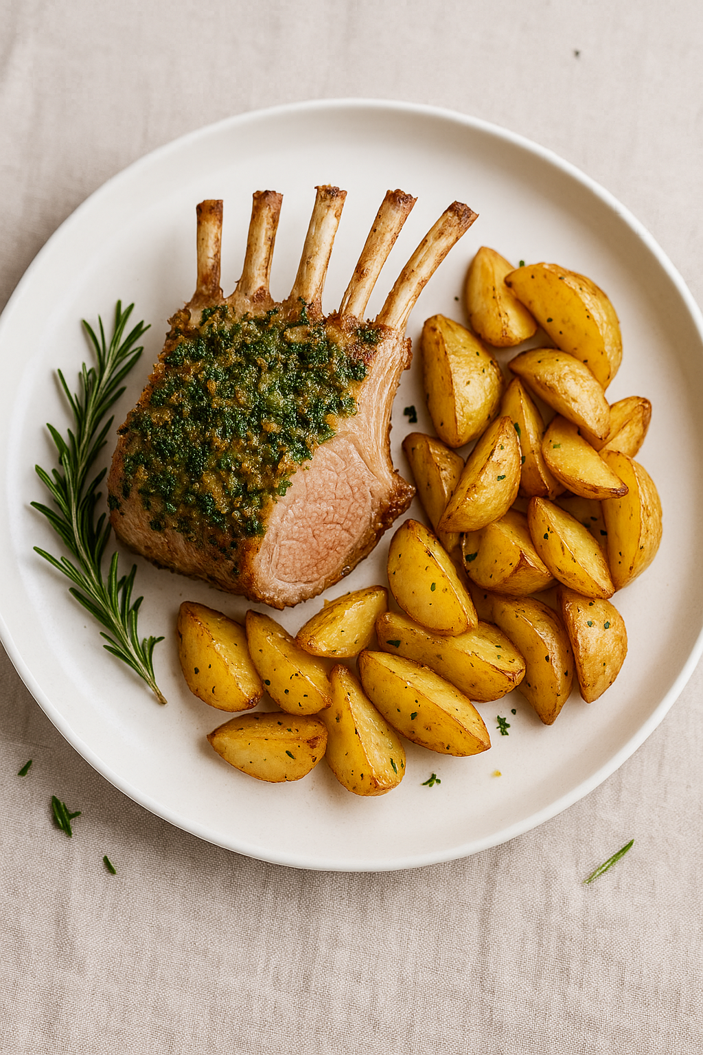 Lammkarree mit Kräuterkruste und Ofenkartoffeln